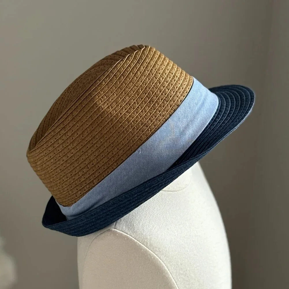Boys Straw Fedora Navy Brown Blue Hat Boutique Portraits Dressy Toddler NWT